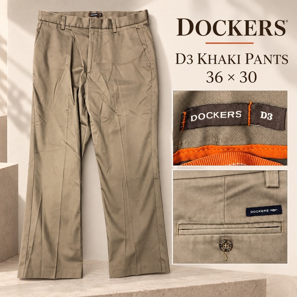 Dockers D3 Classic Fit Khaki Pants Mens 36x30 Tan Cotton Twill Flat Front Chinos